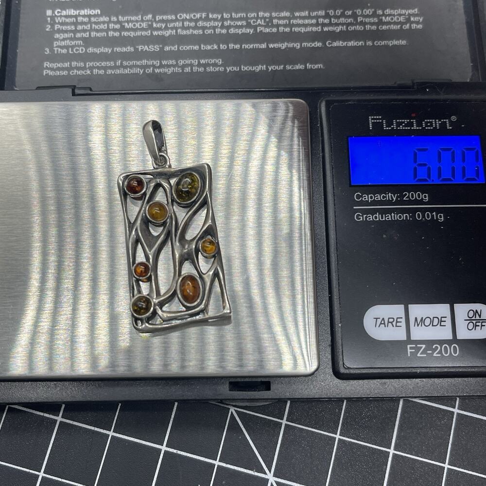 Multicolor Genuine Amber Rectangular Pendant 925 … - image 4